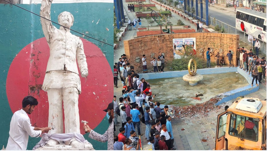 বরিশালে শেখ মুজিবের ভাস্কর্য ও পার্ক ভাঙল জনতা