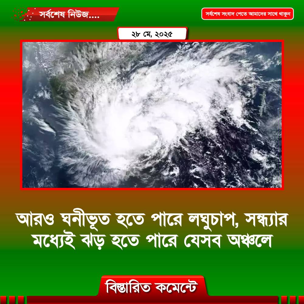 আরও ঘনীভূত হতে পারে লঘুচাপ, সন্ধ্যার মধ্যেই ঝড় হতে পারে যেসব অঞ্চলে